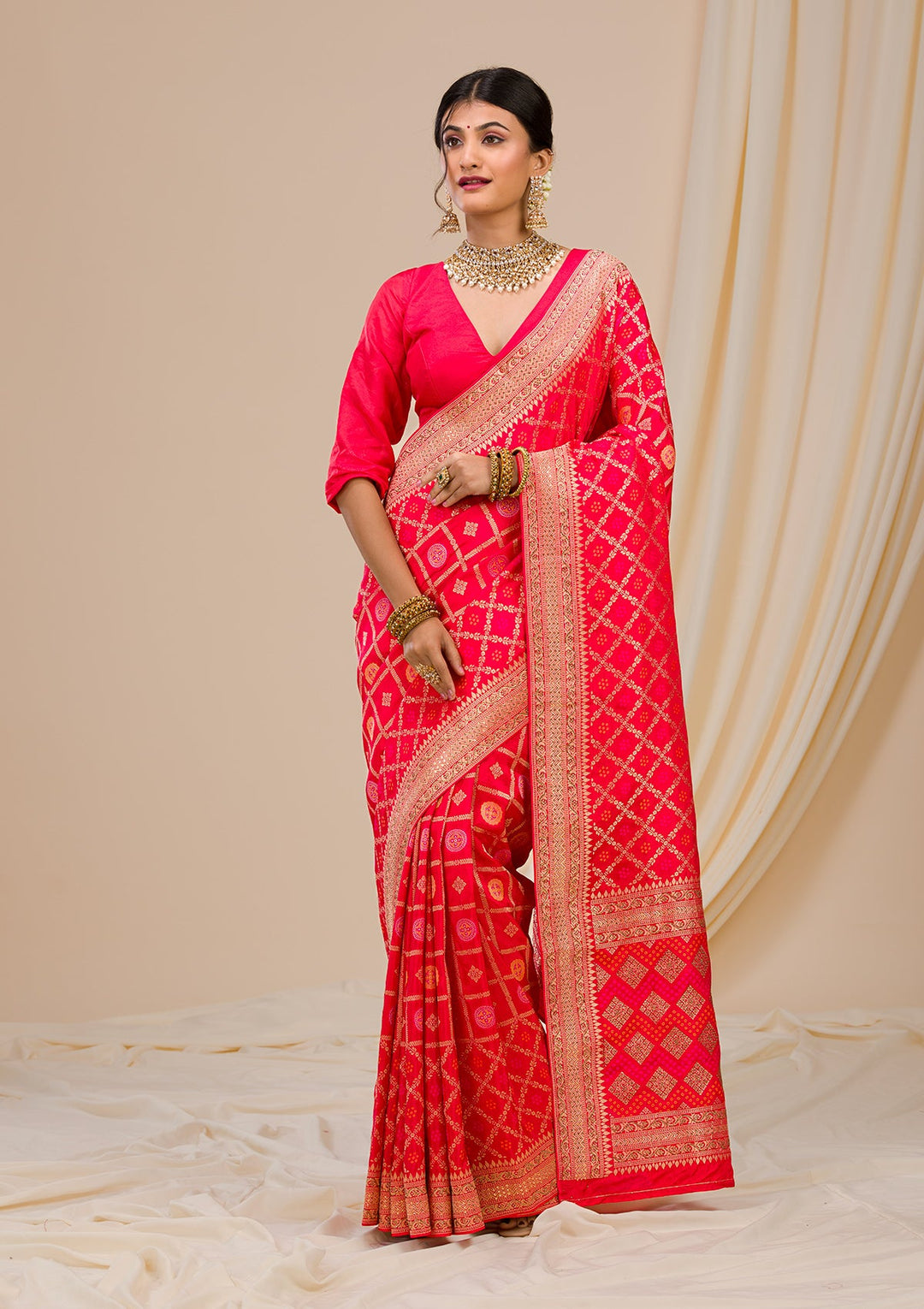 Red Zariwork Banarasi Saree-Koskii