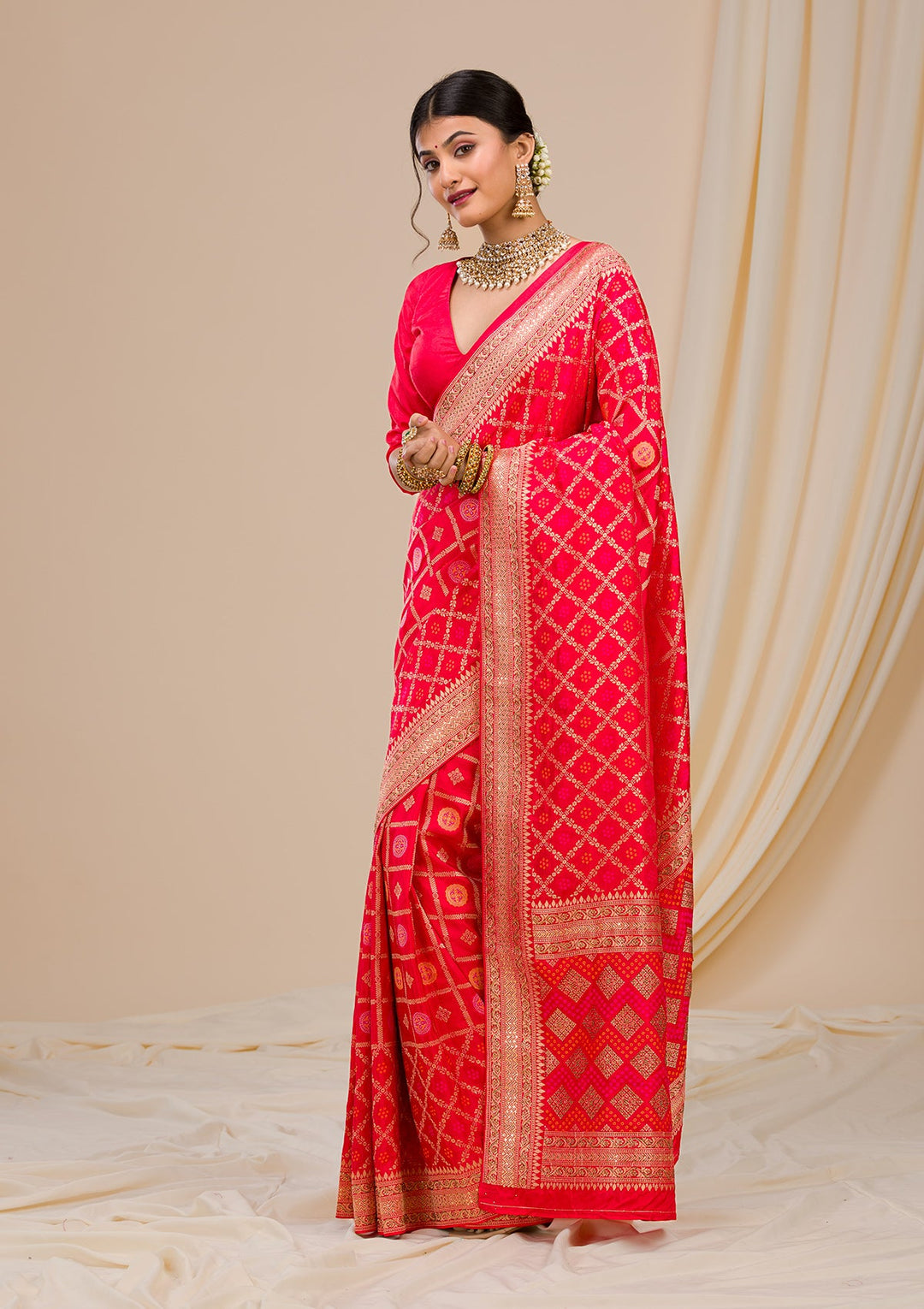 Red Zariwork Banarasi Saree-Koskii
