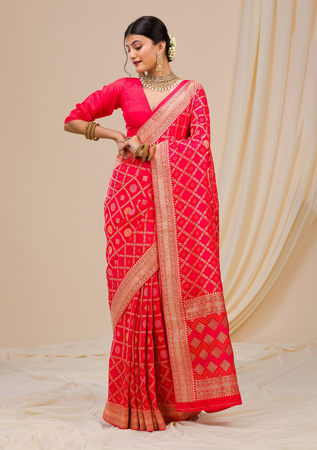 Red Zariwork Banarasi Saree-Koskii
