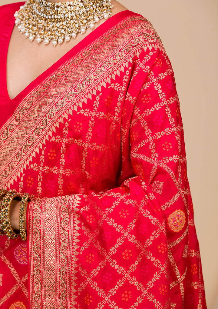 Red Zariwork Banarasi Saree-Koskii