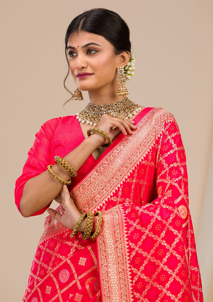 Red Zariwork Banarasi Saree-Koskii