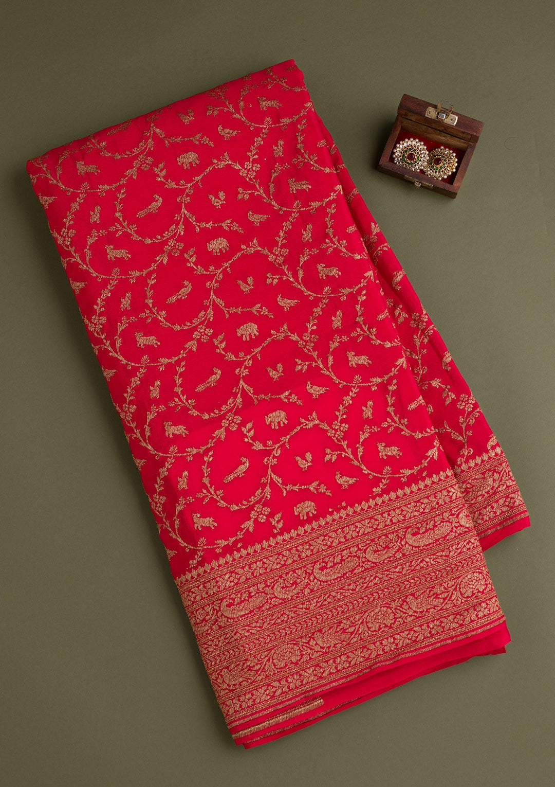 Red Zariwork Banarasi Saree-Koskii