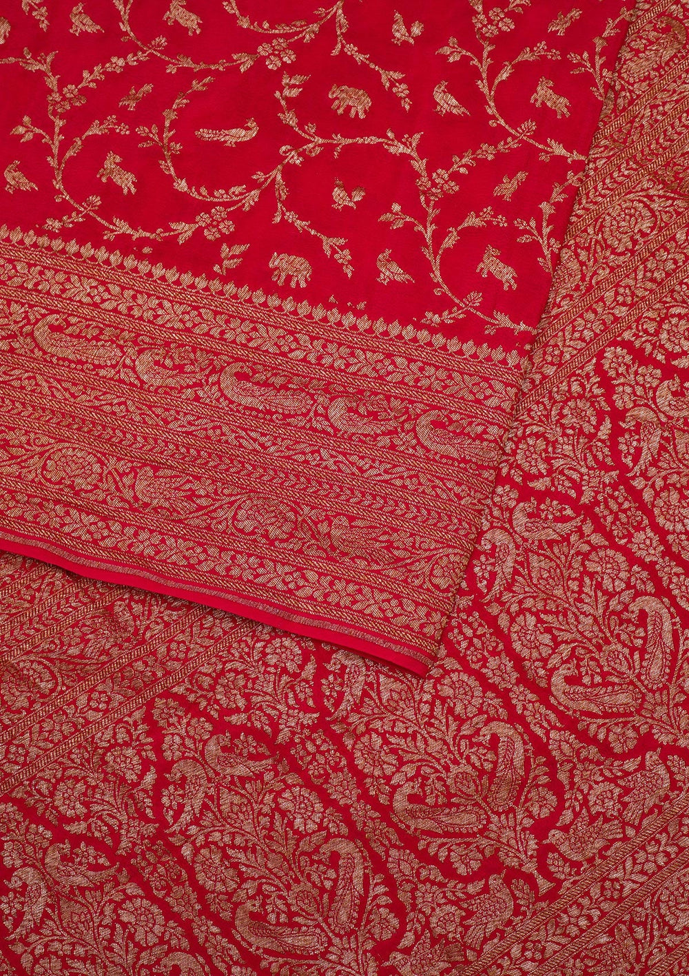Red Zariwork Banarasi Saree-Koskii