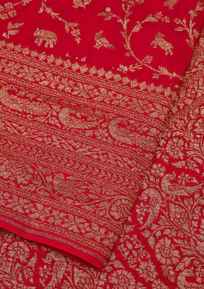 Red Zariwork Banarasi Saree-Koskii