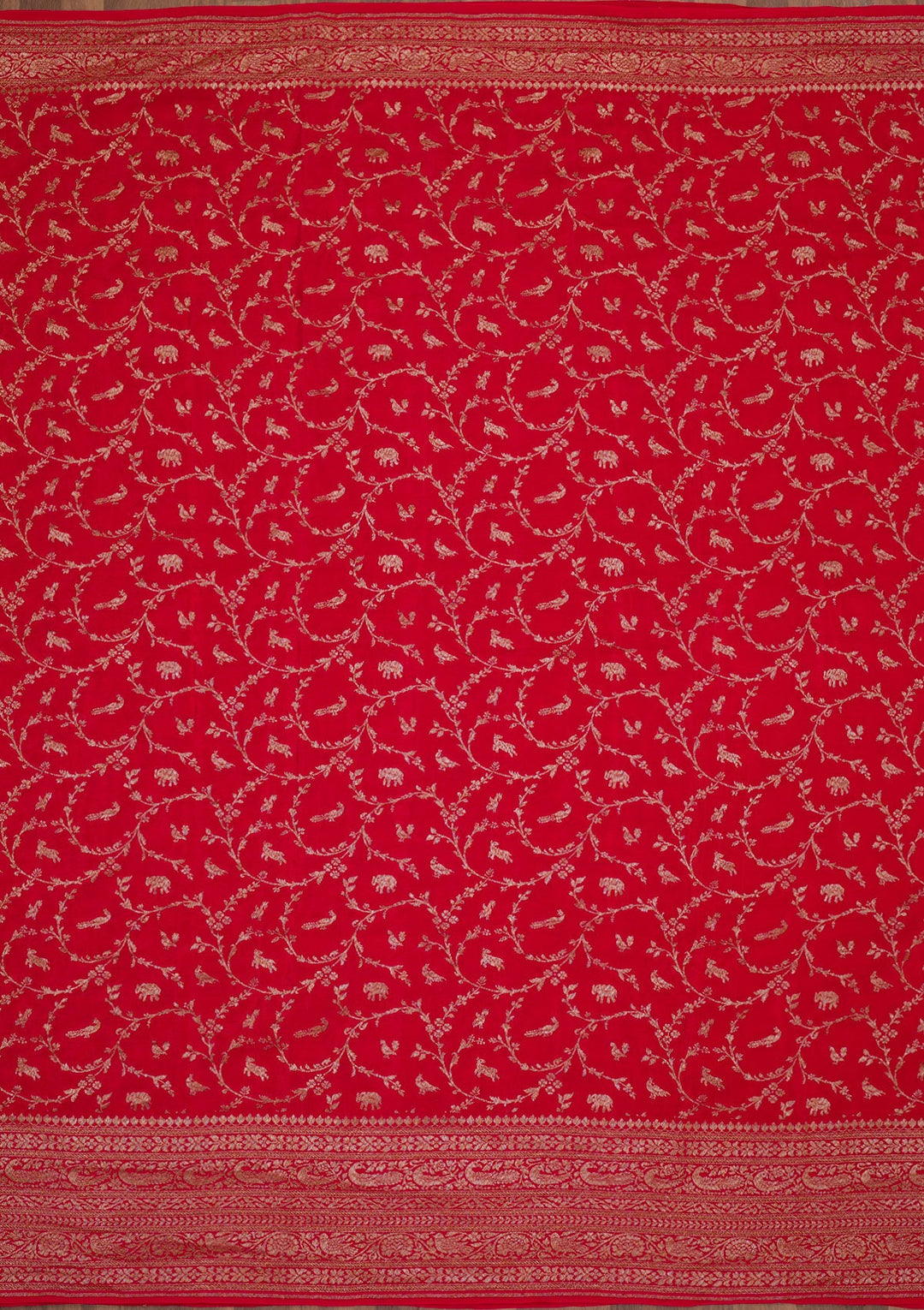 Red Zariwork Banarasi Saree-Koskii