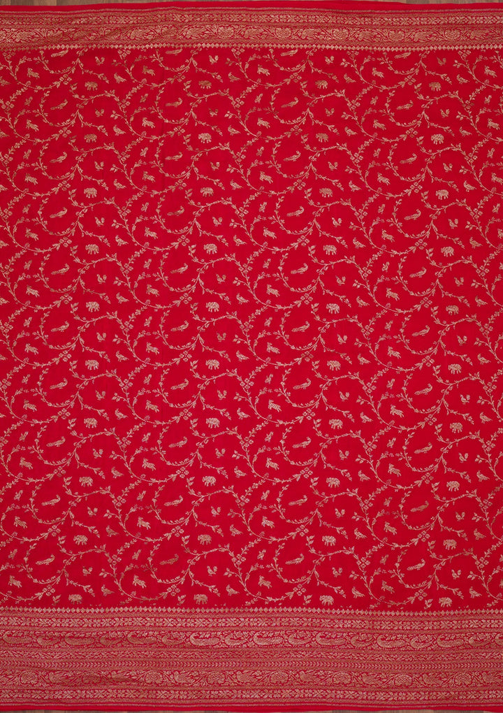 Red Zariwork Banarasi Saree-Koskii
