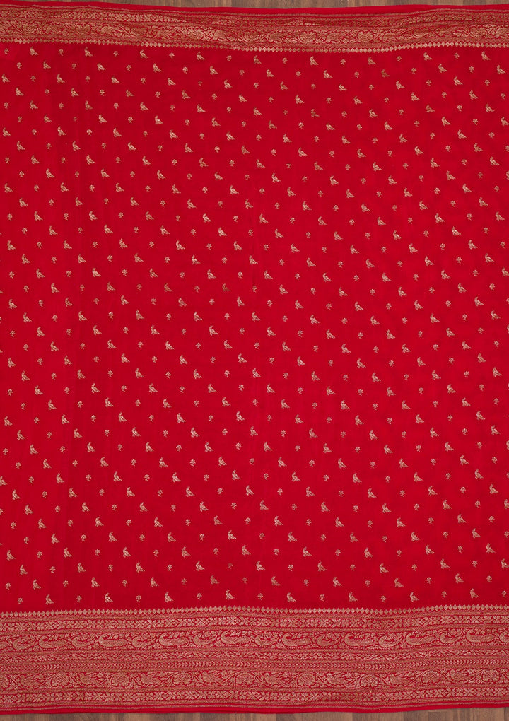 Red Zariwork Banarasi Saree-Koskii