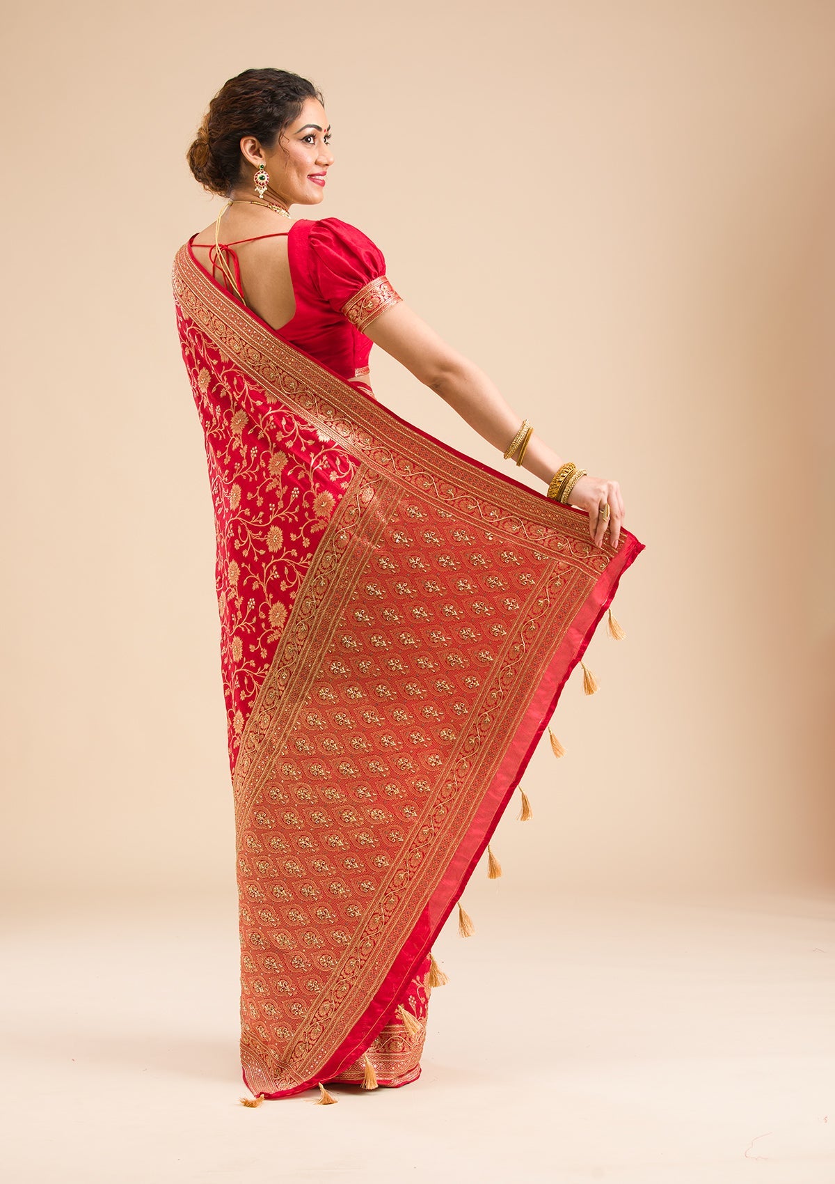 Red Zariwork Banarasi Silk Saree-Koskii