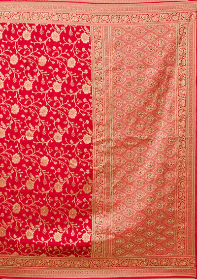 Red Zariwork Banarasi Silk Saree-Koskii