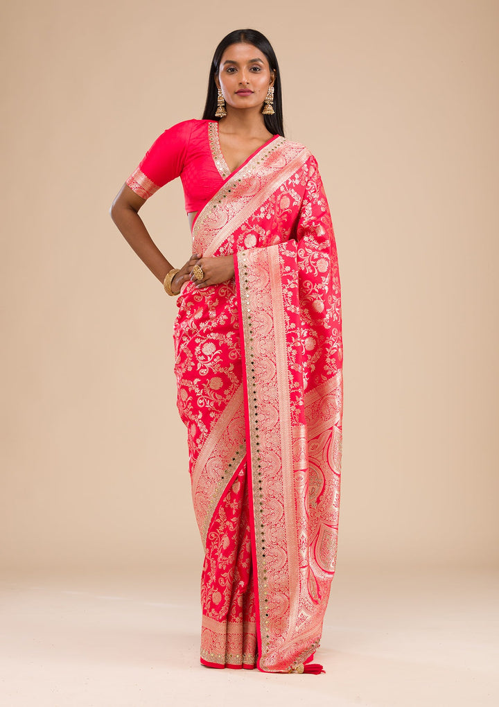 Red Zariwork Banarasi Silk Saree-Koskii