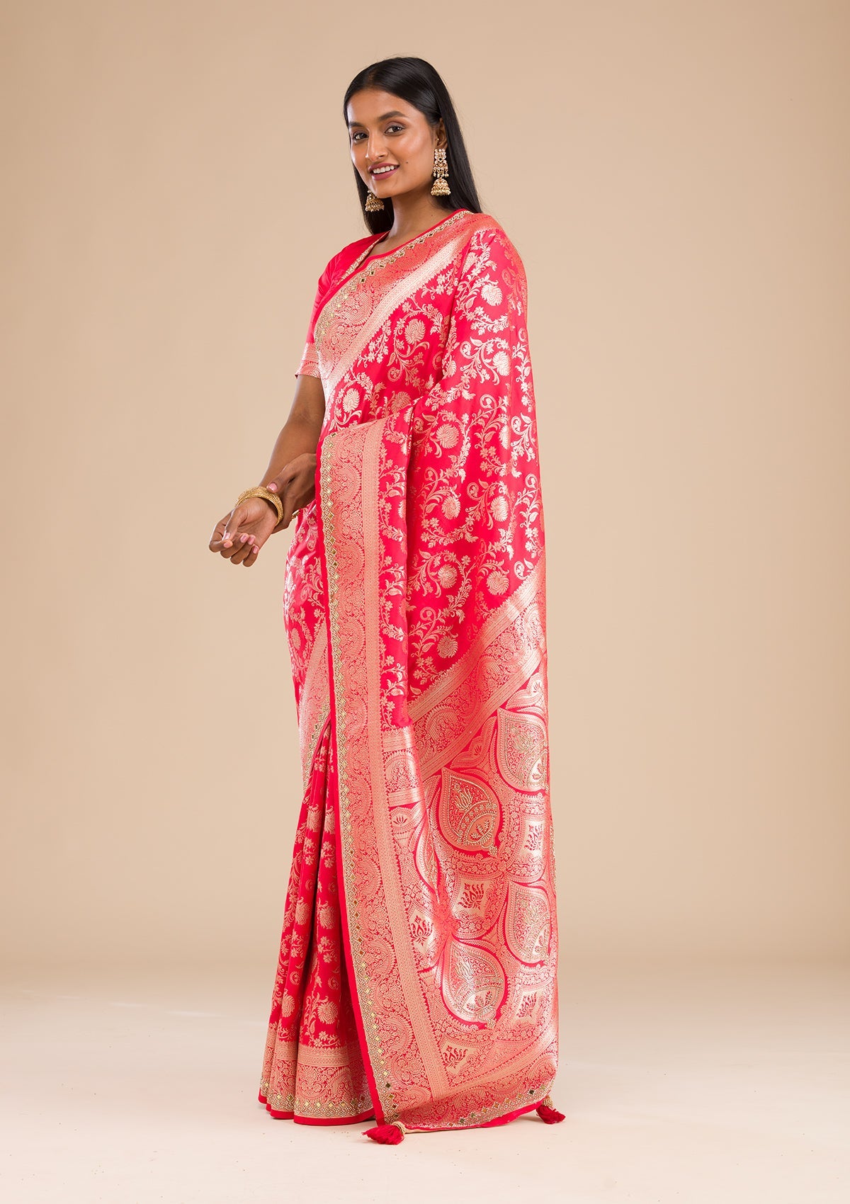 Red Zariwork Banarasi Silk Saree-Koskii