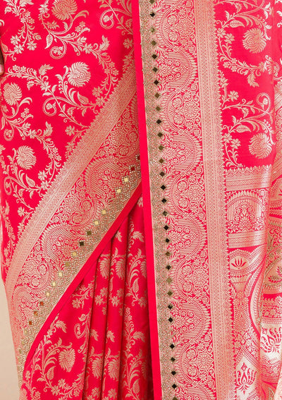 Red Zariwork Banarasi Silk Saree-Koskii