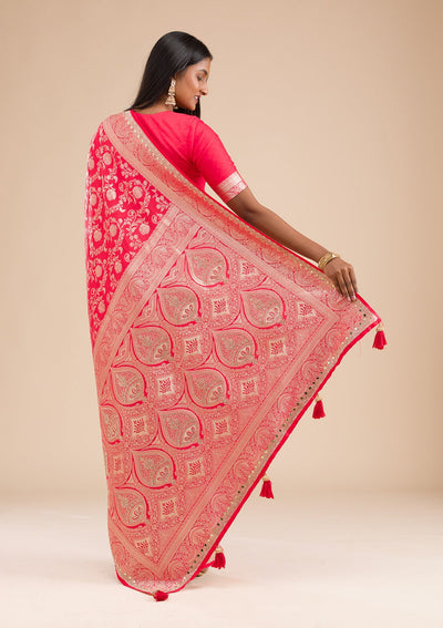 Red Zariwork Banarasi Silk Saree-Koskii