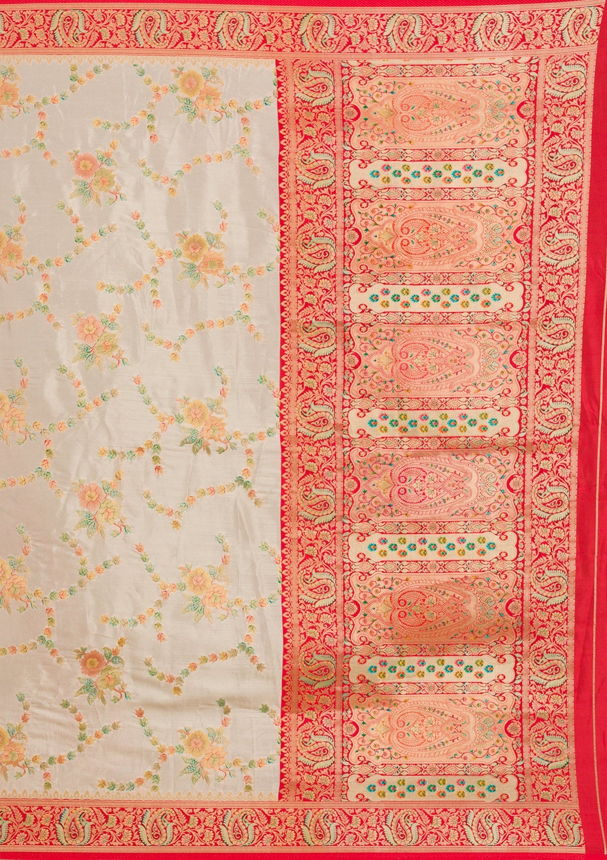 Beige Zariwork Banarasi Silk Saree-Koskii