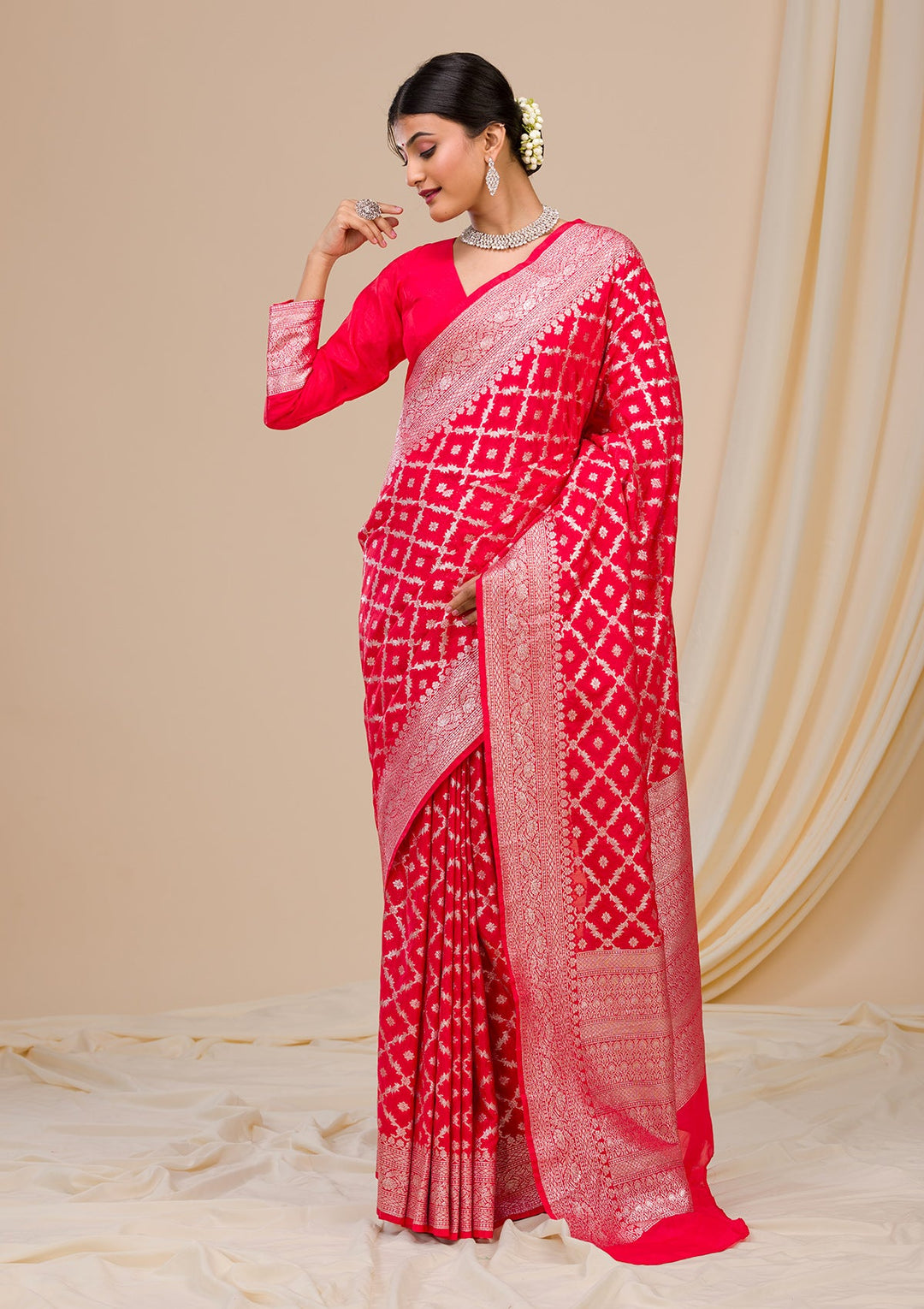 Pista Green Stonework Satin Designer Saree-Koskii