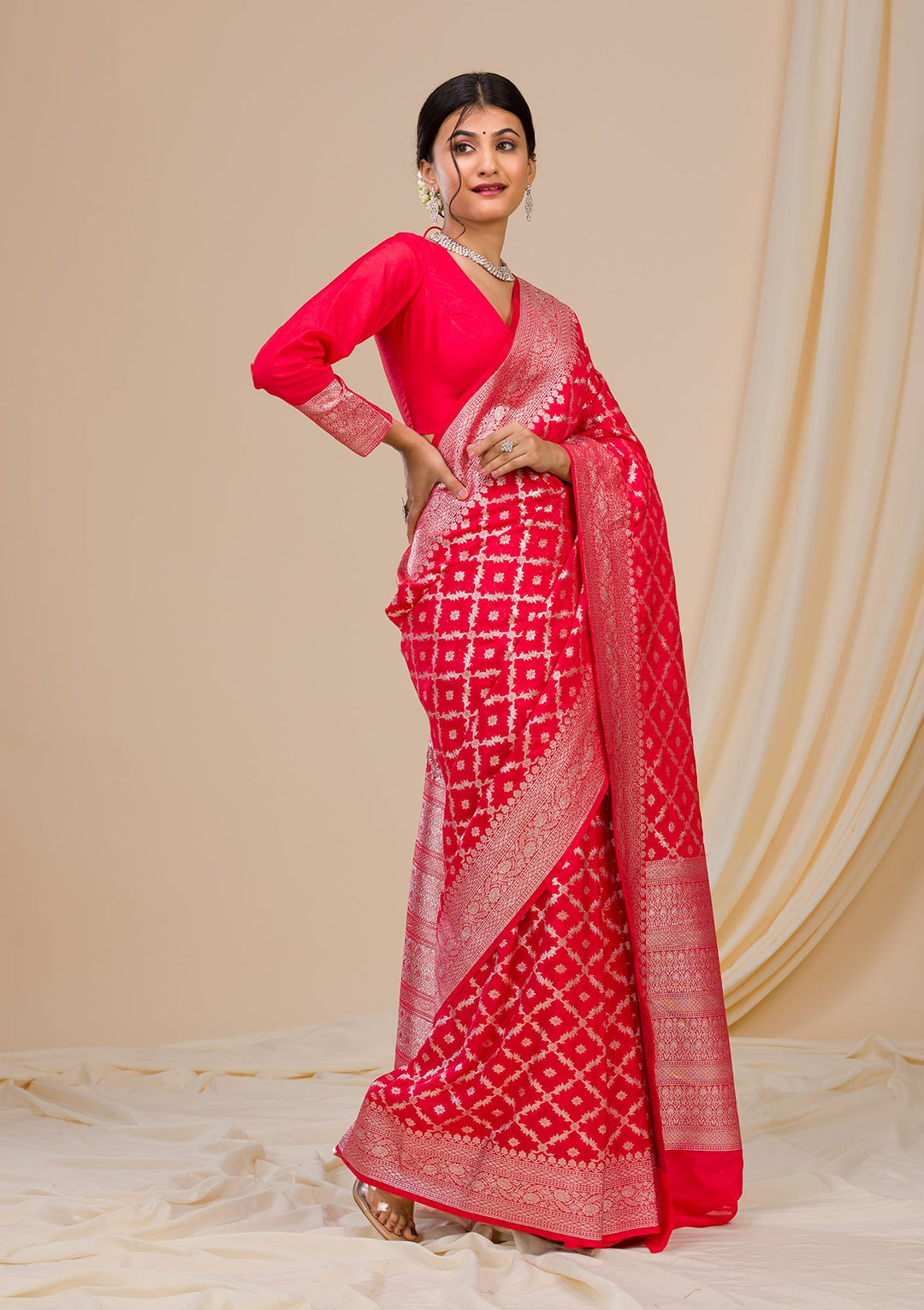 Pista Green Stonework Satin Designer Saree-Koskii