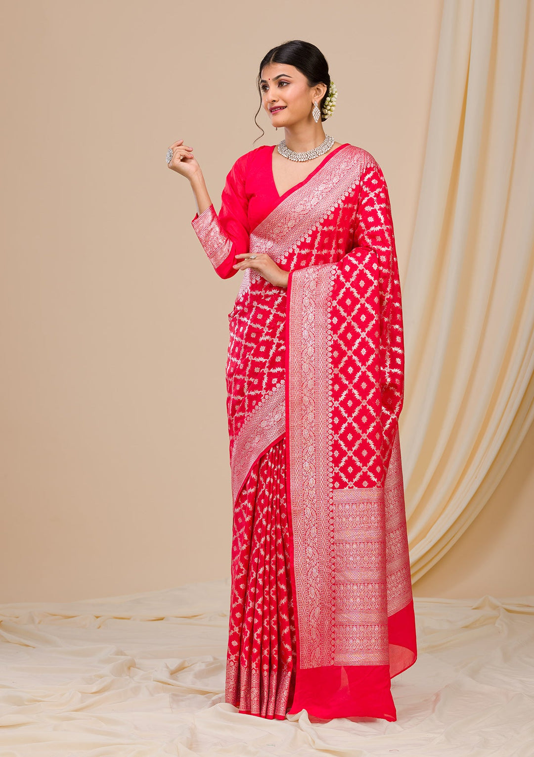 Pista Green Stonework Satin Designer Saree-Koskii