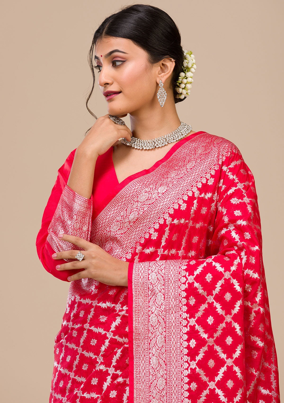 Buy Red Zariwork Banarasi Silk Saree - Koskii