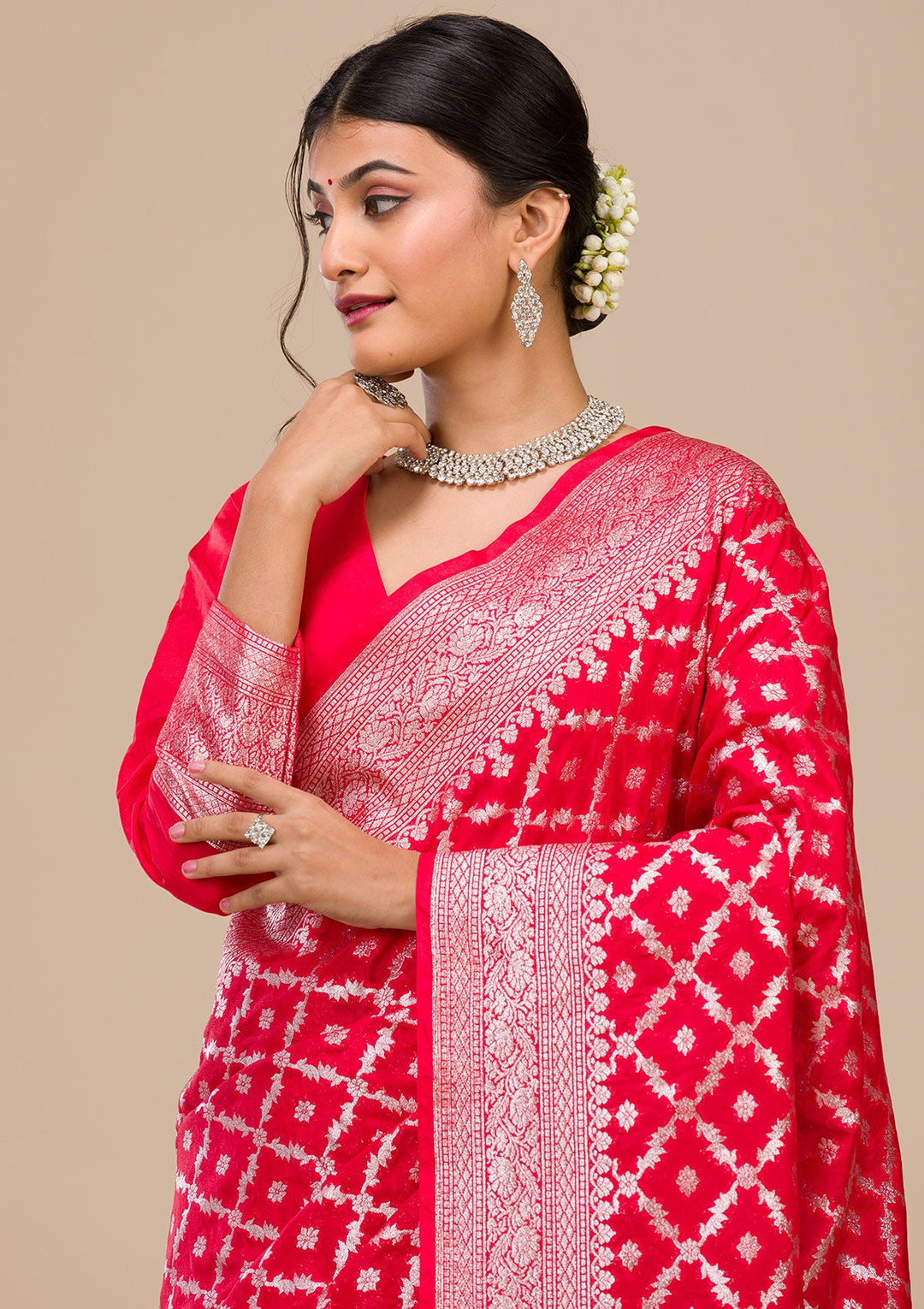 Pista Green Stonework Satin Designer Saree-Koskii