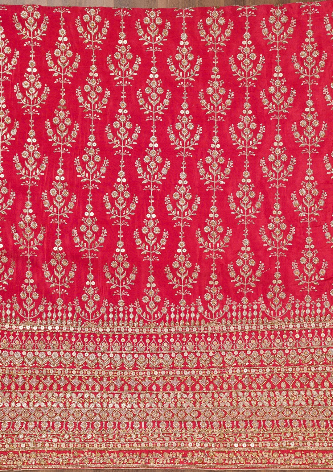 Red Zariwork Crepe Unstitched Salwar Suit-Koskii