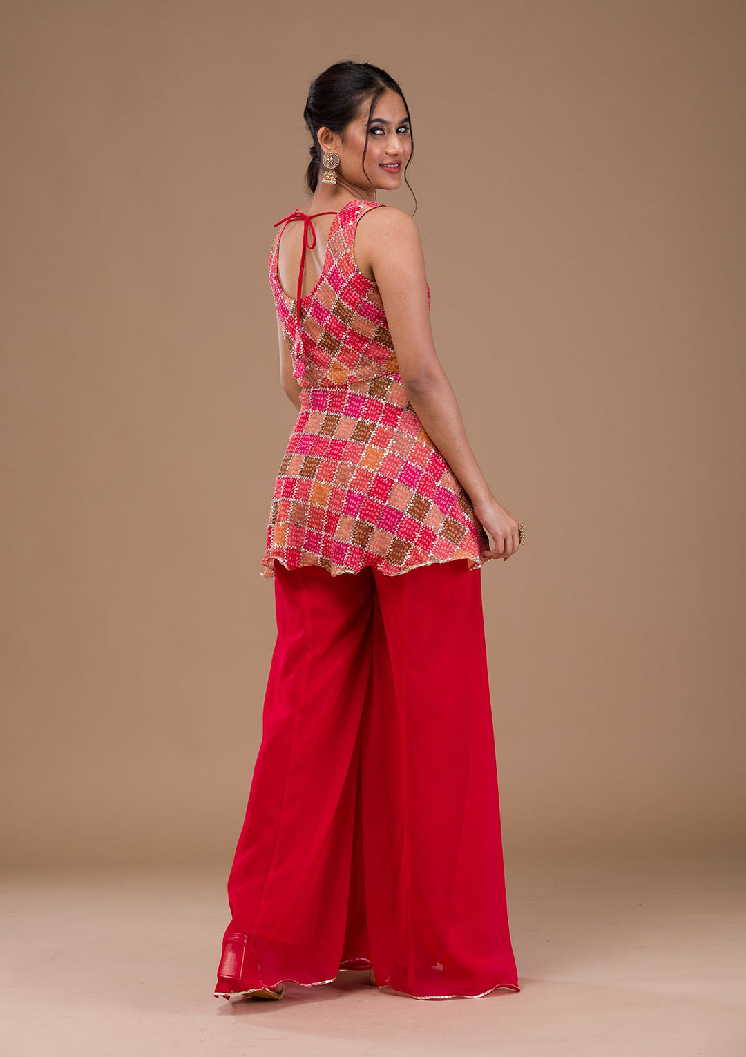 Red Zariwork Georgette Readymade Salwar Suit-Koskii