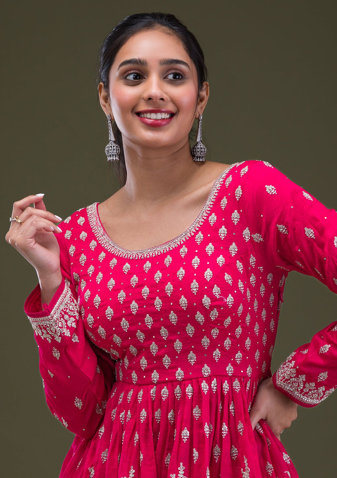 Red Zariwork Georgette Readymade Salwar Suit-Koskii