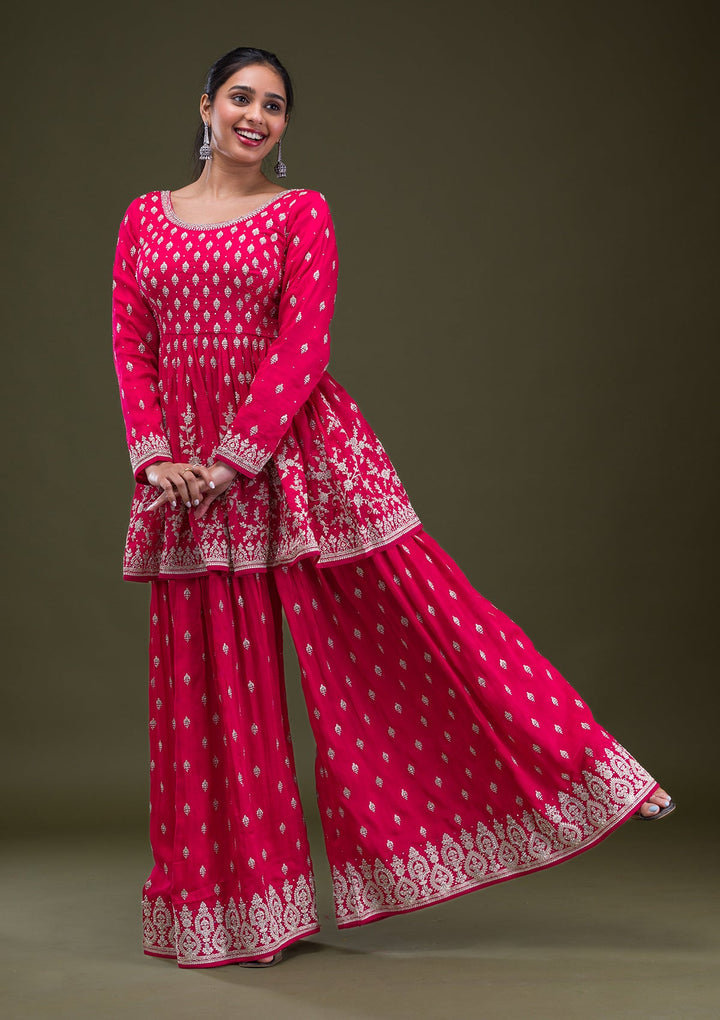 Red Zariwork Georgette Readymade Salwar Suit-Koskii