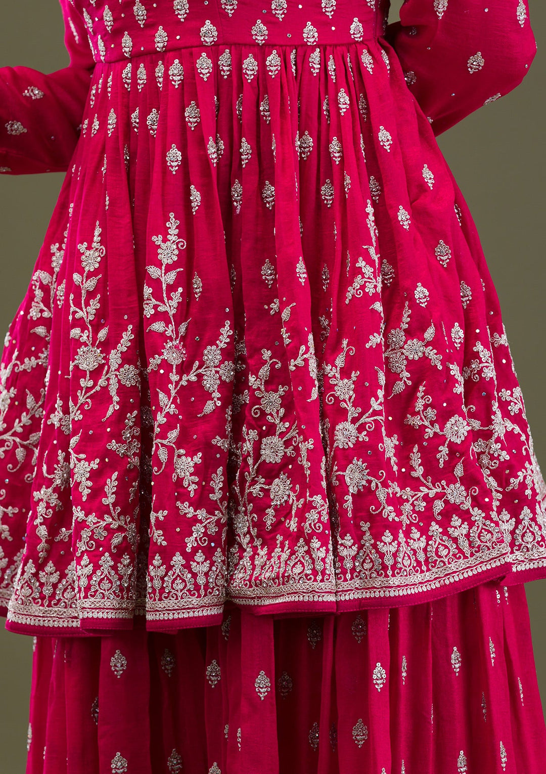 Red Zariwork Georgette Readymade Salwar Suit-Koskii