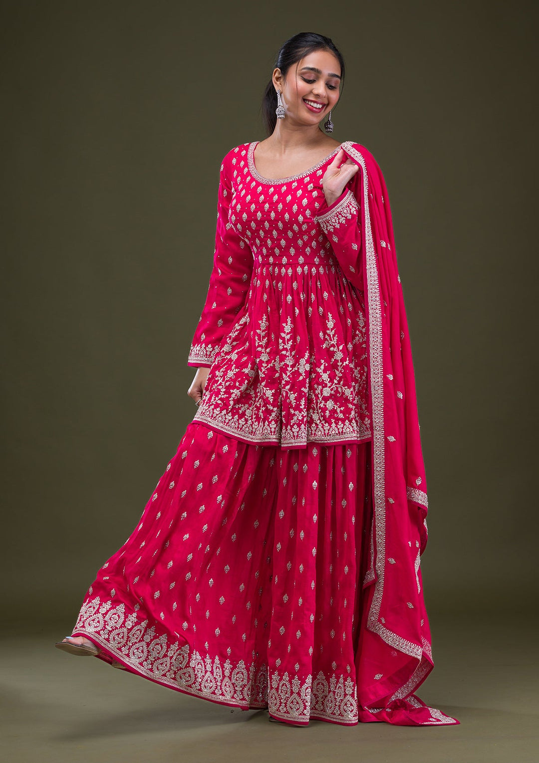 Red Zariwork Georgette Readymade Salwar Suit-Koskii