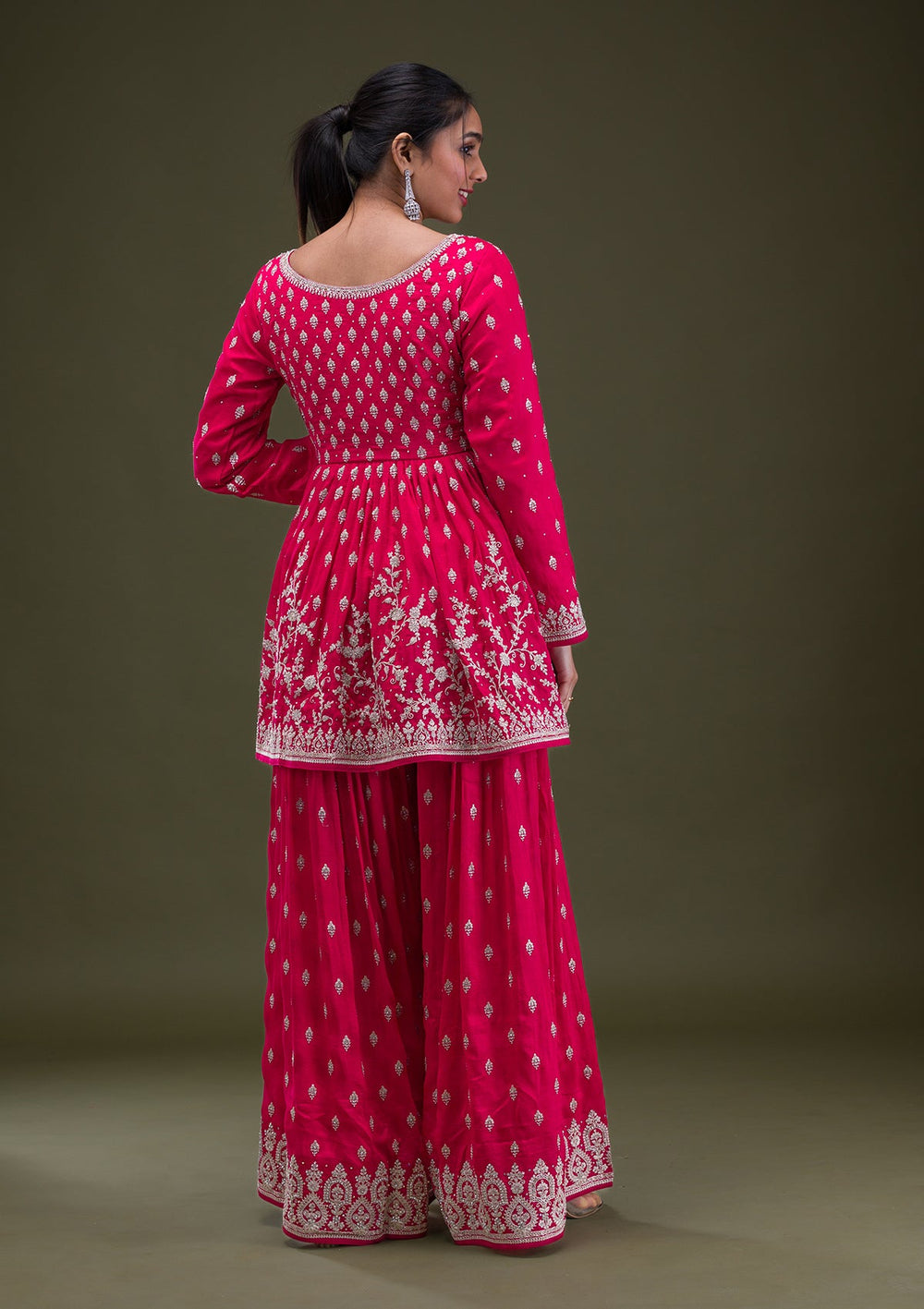 Red Zariwork Georgette Readymade Salwar Suit-Koskii