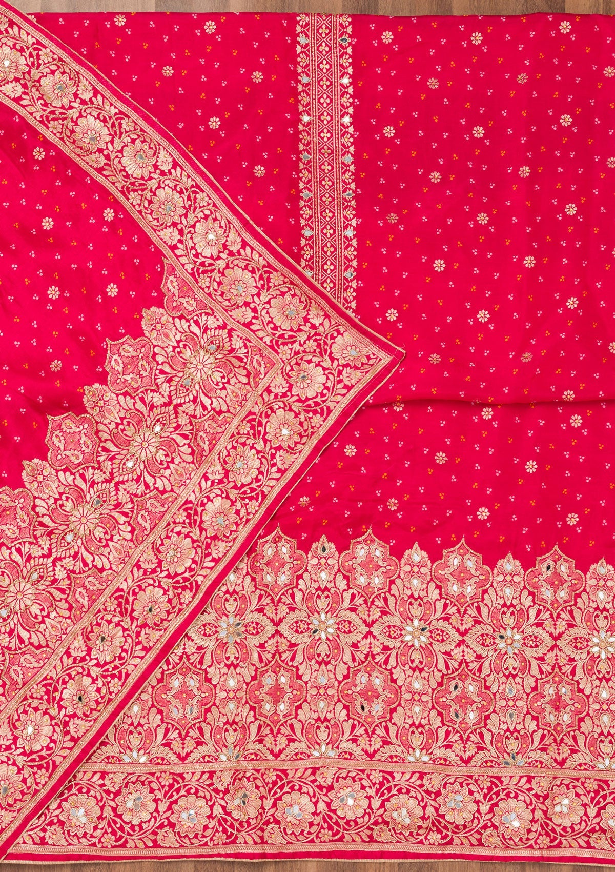 Red Zariwork Georgette Unstitched Salwar Suit-Koskii