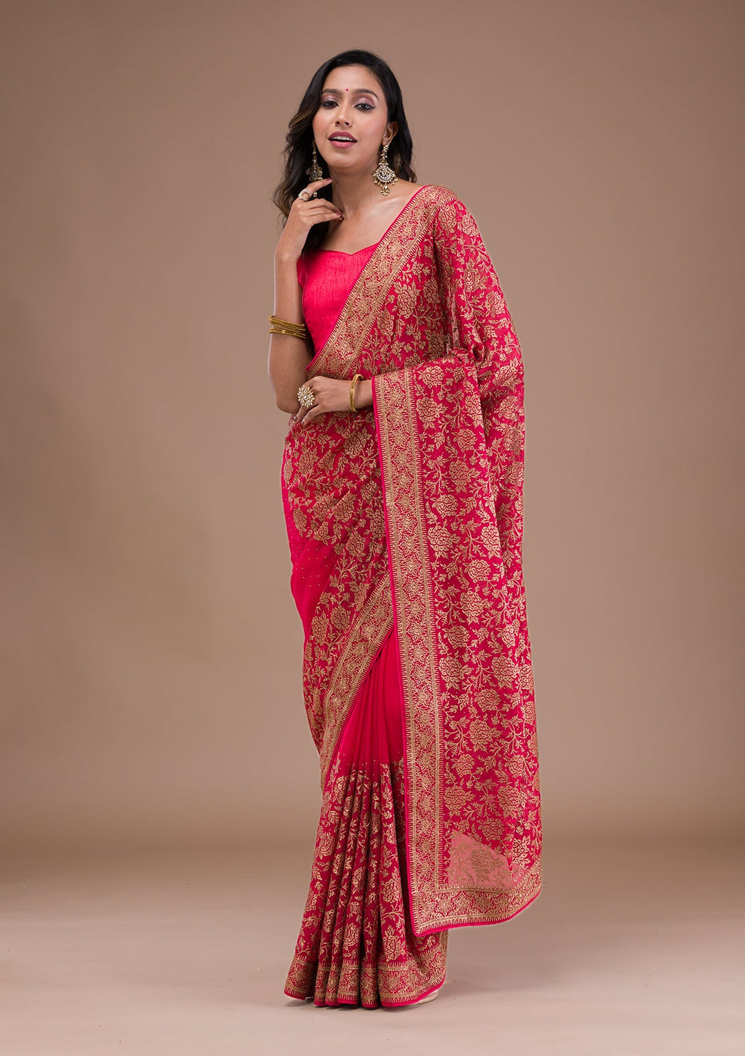 Red Zariwork Georgette Saree-Koskii