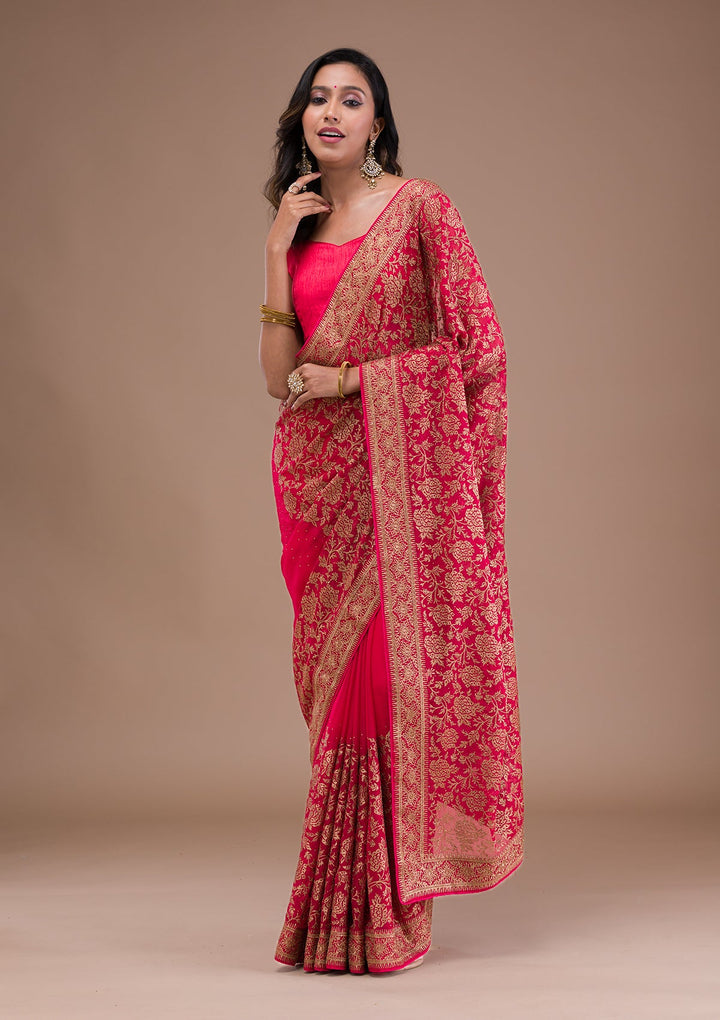 Red Zariwork Georgette Saree-Koskii