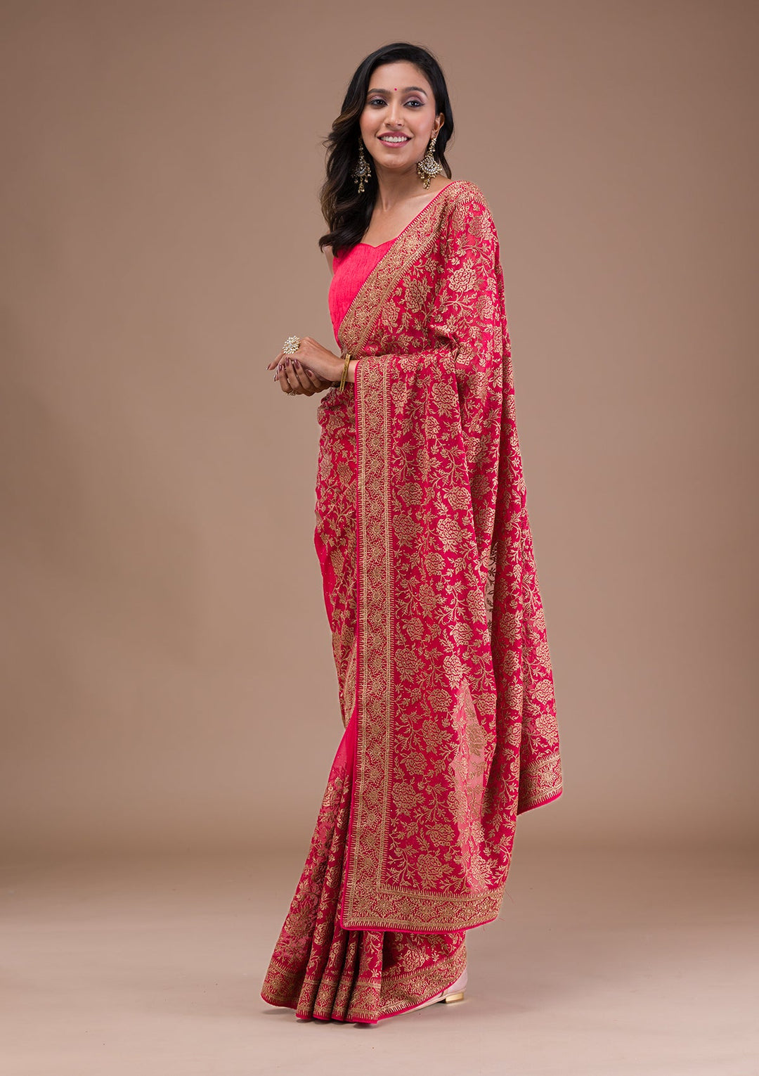 Red Zariwork Georgette Saree-Koskii