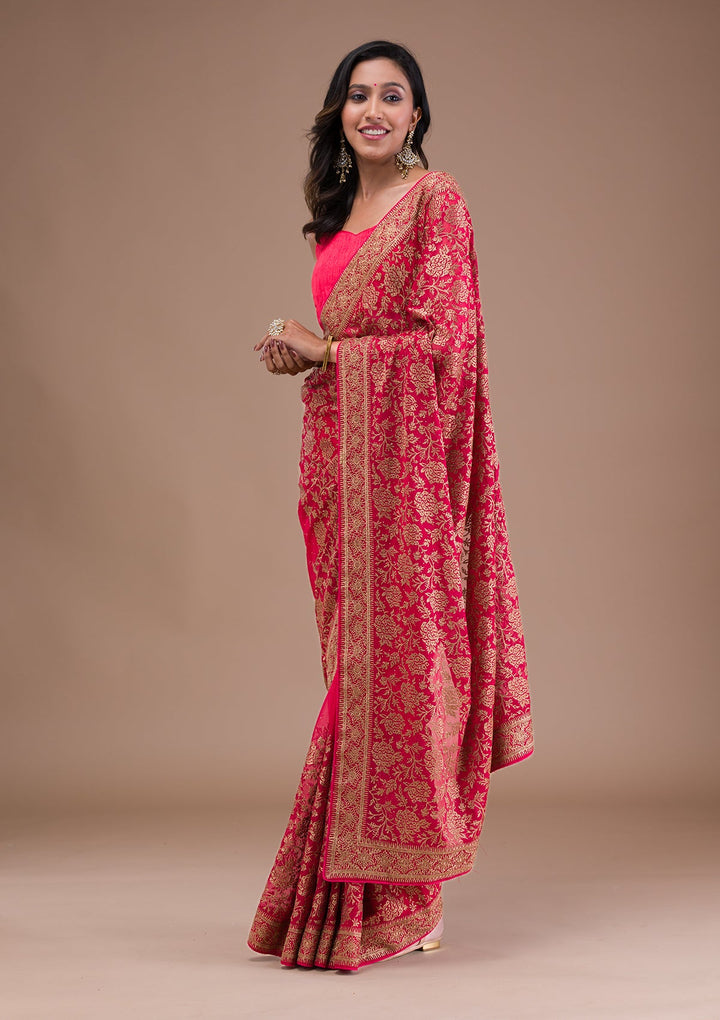 Red Zariwork Georgette Saree-Koskii