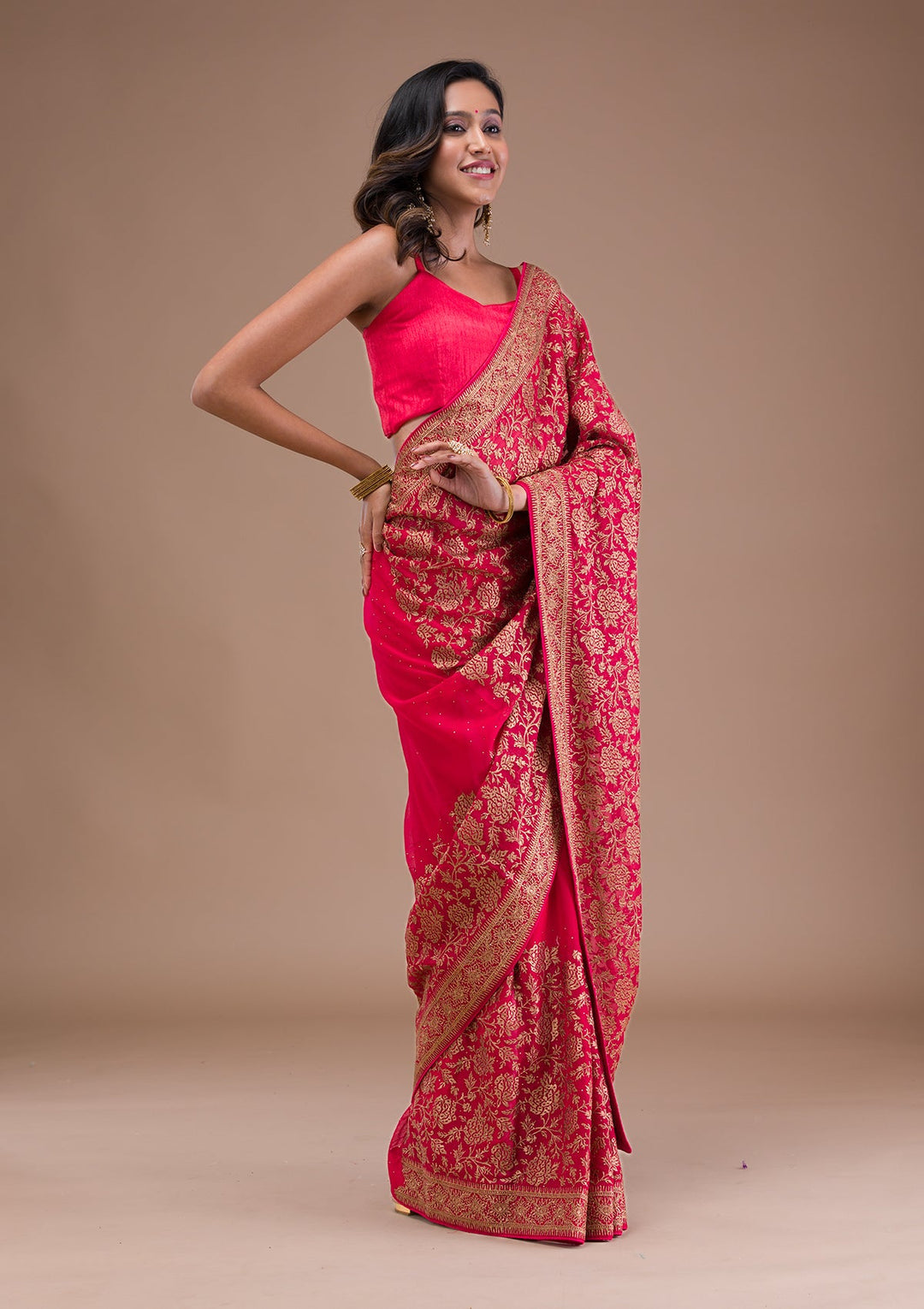 Red Zariwork Georgette Saree-Koskii