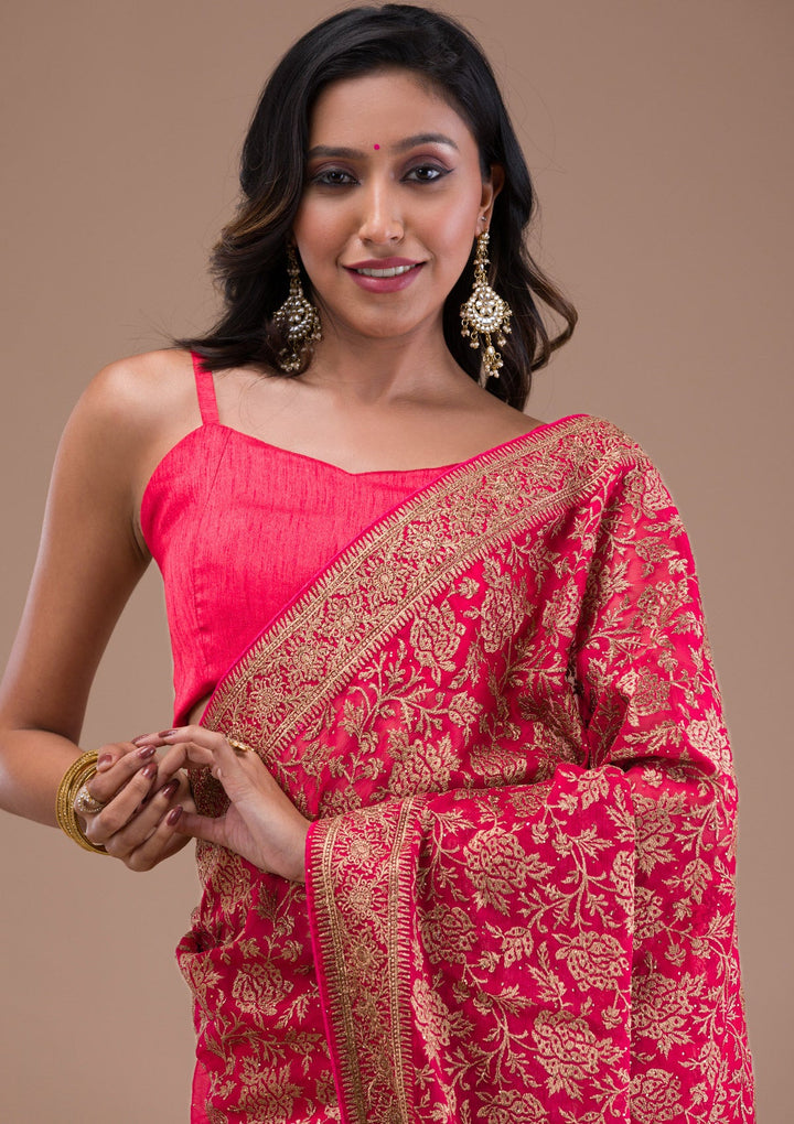 Red Zariwork Georgette Saree-Koskii