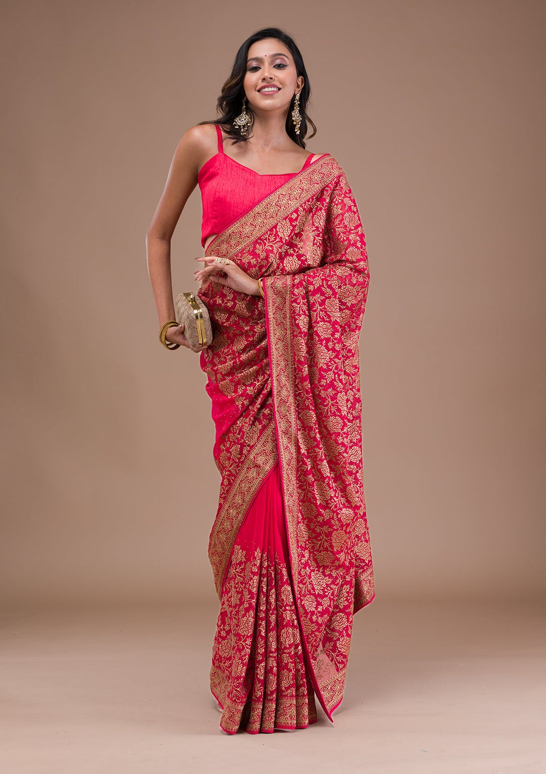 Red Zariwork Georgette Saree-Koskii