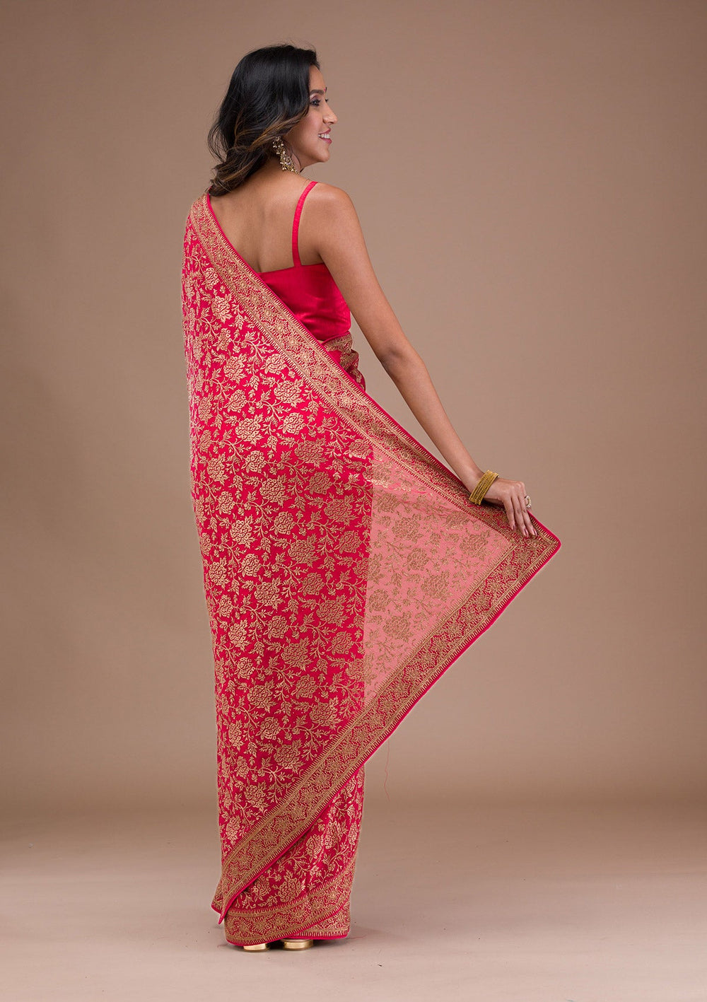 Red Zariwork Georgette Saree-Koskii