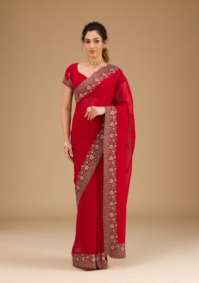 Red Zariwork Georgette Saree