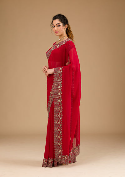 Red Zariwork Georgette Saree