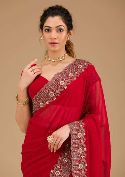 Red Zariwork Georgette Saree