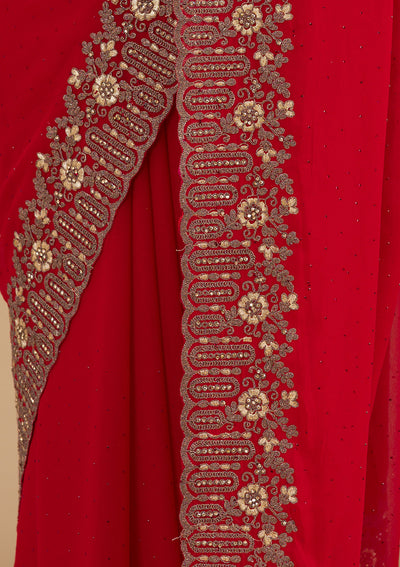 Red Zariwork Georgette Saree