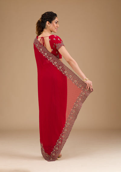 Red Zariwork Georgette Saree