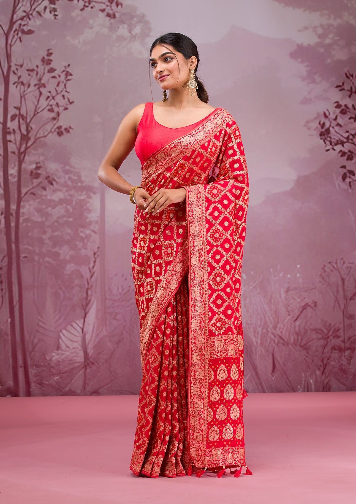 Red Zariwork Georgette Saree-Koskii