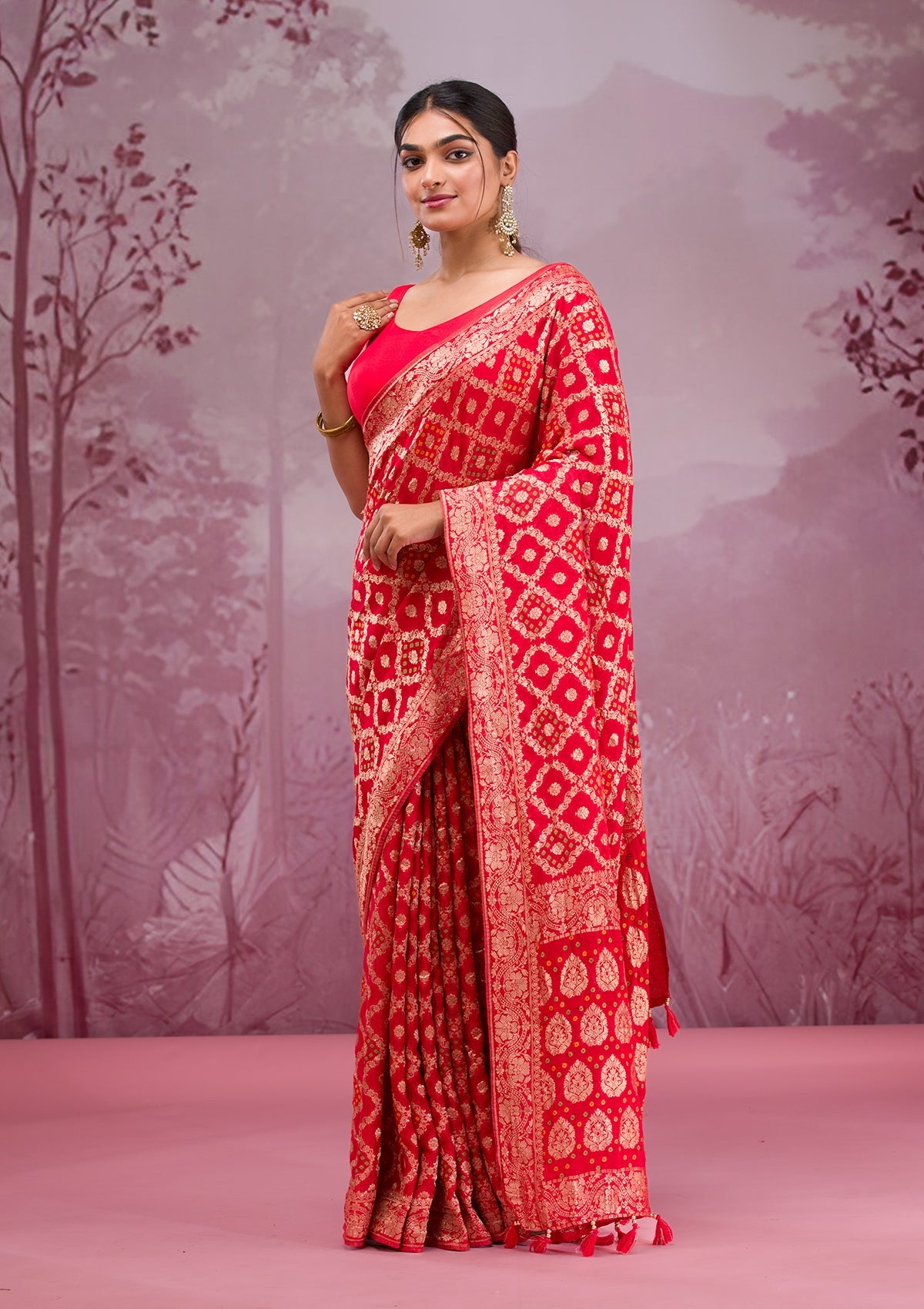 Red Zariwork Georgette Saree-Koskii