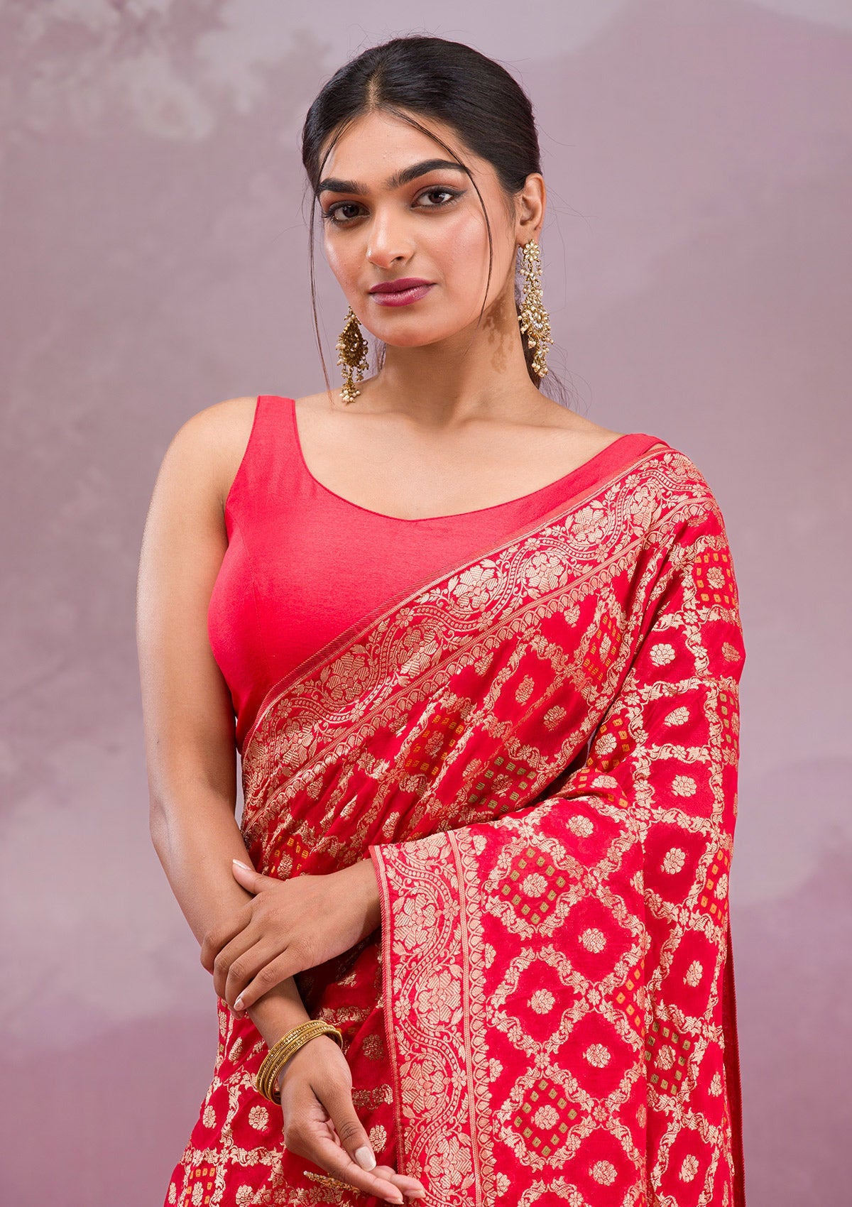 Red Zariwork Georgette Saree-Koskii