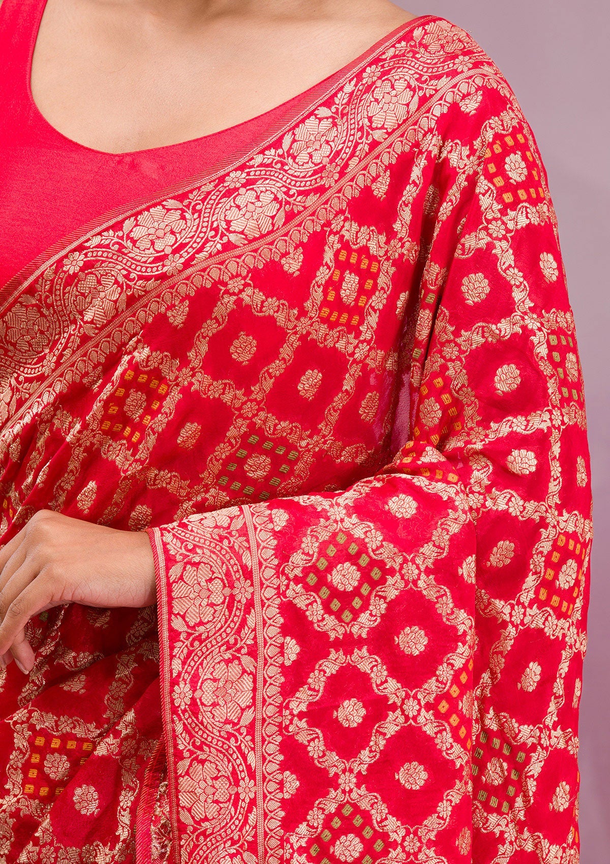 Red Zariwork Georgette Saree-Koskii