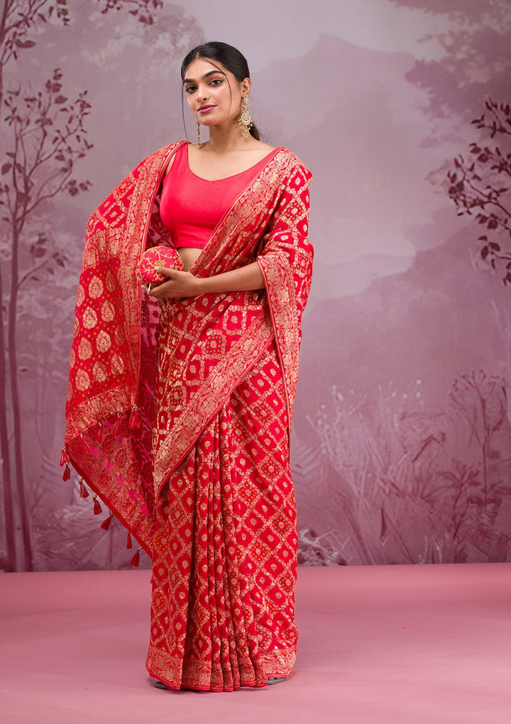 Red Zariwork Georgette Saree-Koskii
