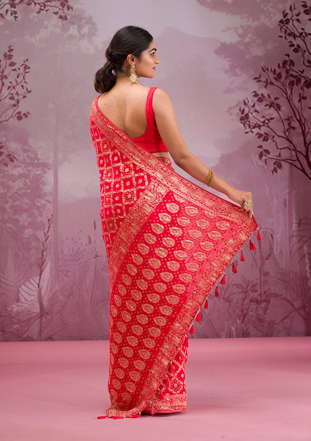 Red Zariwork Georgette Saree-Koskii